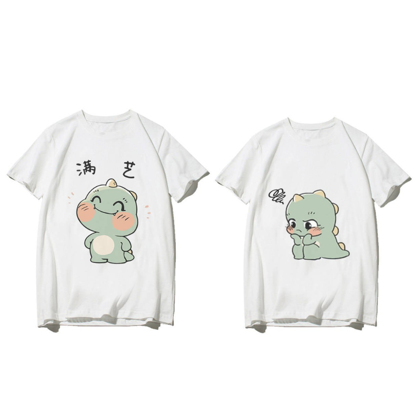 Áo Đôi Nam Nữ TT04, Áo Đôi Phông Rộng In Khủng Long Xanh ý Nghĩa, Vải Cotton Thun Thoáng Mát