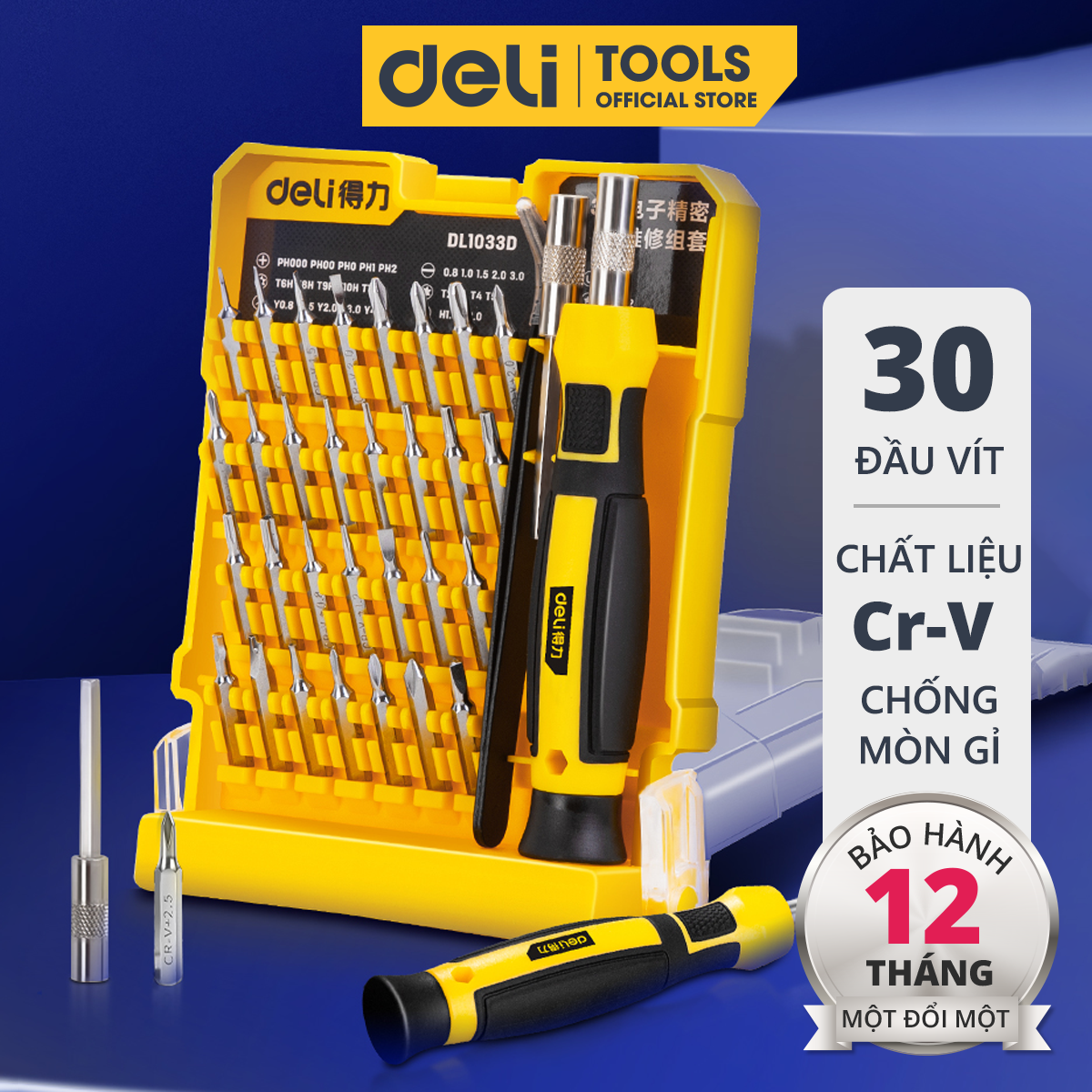 Bộ Tua Vít Sửa Chữa 2030 Đầu Vít Đa Chức Năng Deli Cao Cấp - Chất Liệu Siêu Bền, Thiết Kế Gọn Nhẹ Tinh Tế - Bộ 30 Đầu Vít