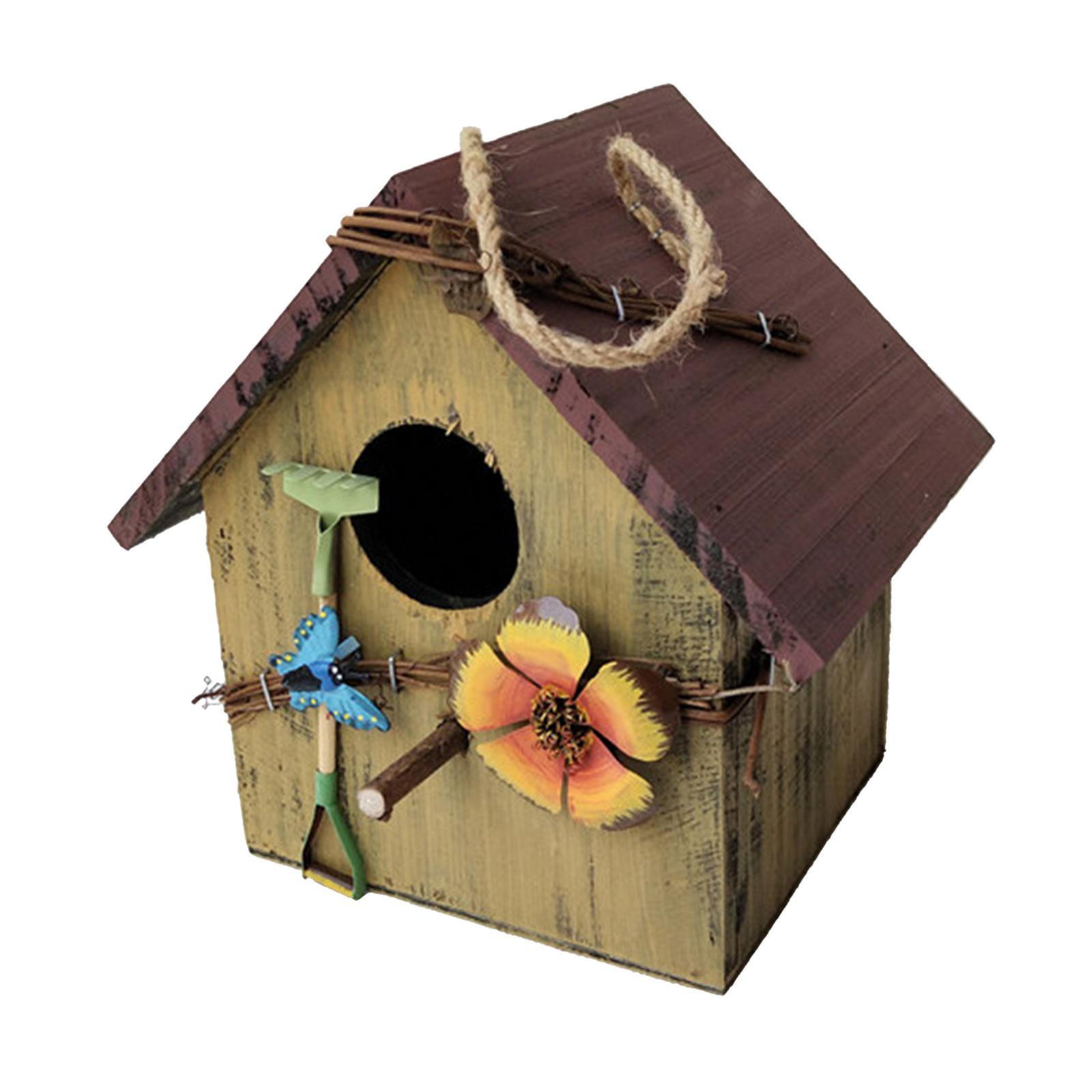 s Mini Wooden Hanging Bird House w/Flowers Outdoor Rustic Birdhouses