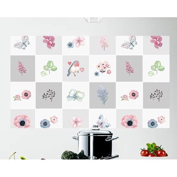 Decal dán bếp tráng nhôm cách nhiệt - Hoa Lá hồng nhạt