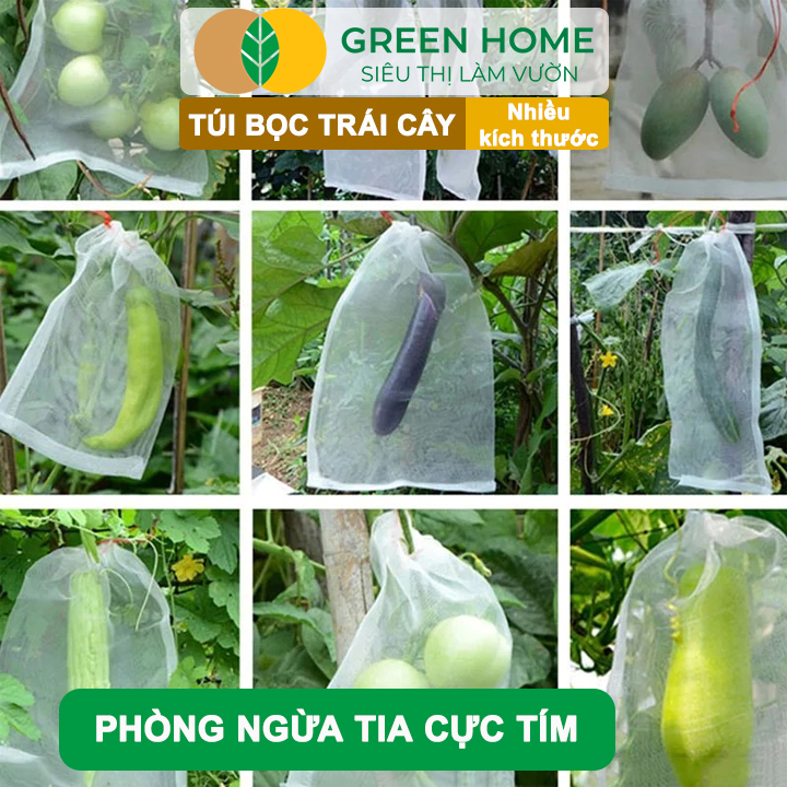 10 Túi Bọc Hoa Quả GreenHome, Ổi Bưởi Xoài Na Mướp (Có Nút Cài), Sử Dụng 3-5 Năm, Nhiều Kích Thước