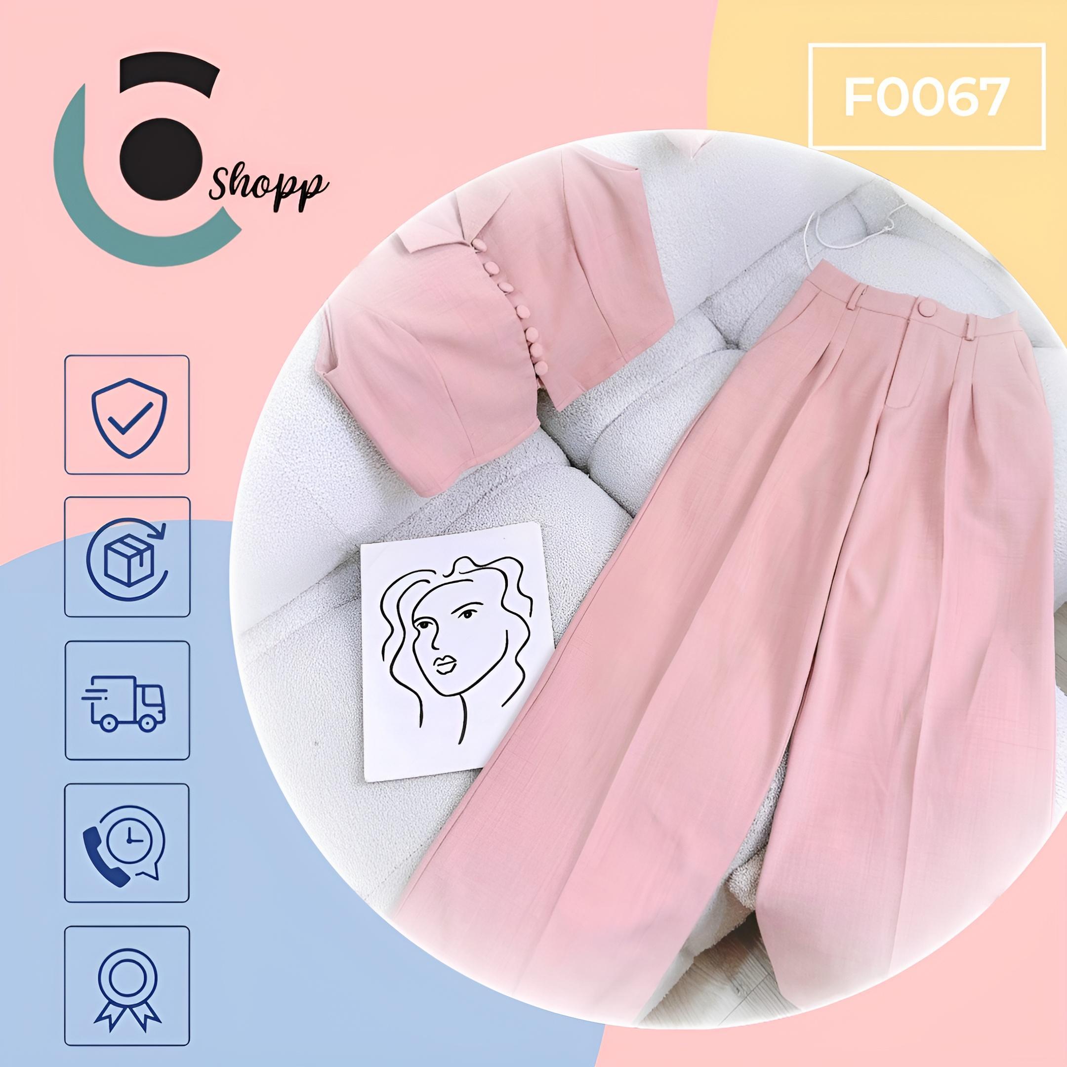 Set áo crop cổ sơ mi kèm quần cao cấp