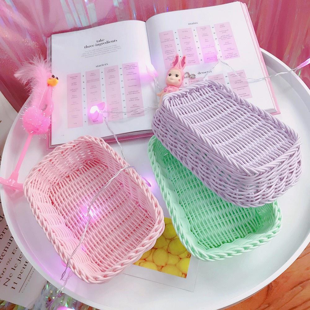 Giỏ đựng đồ đa năng, rổ nhựa giả mây màu Pastel đựng đồ nhỏ xinh