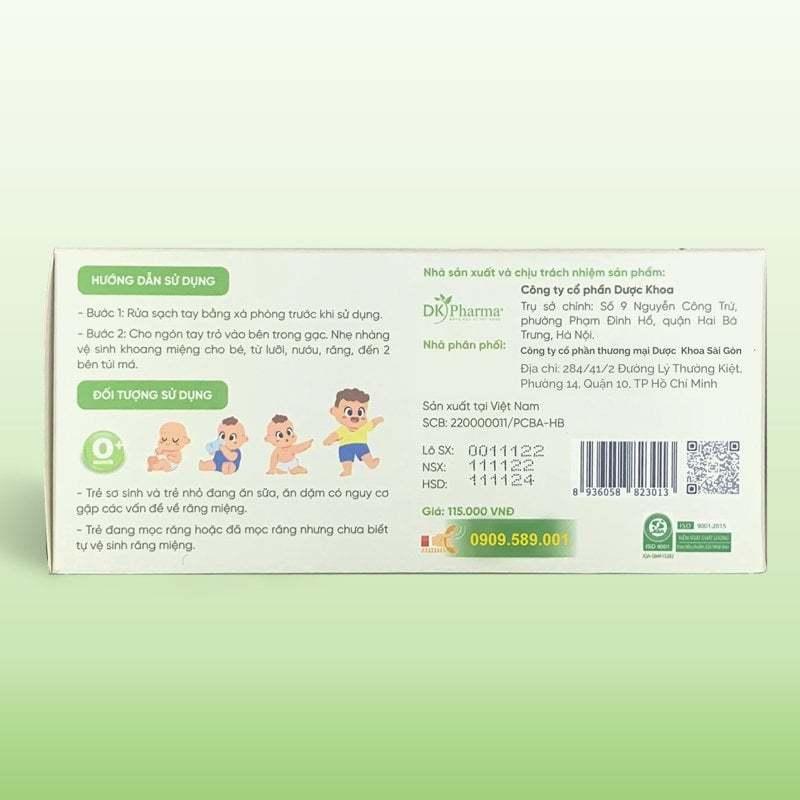 Gạc rơ lưỡi thảo dược Elemis Hộp 10 gói chiết xuất rau ngót chống sâu răng, sún răng, làm sạch mảng bám trong miệng