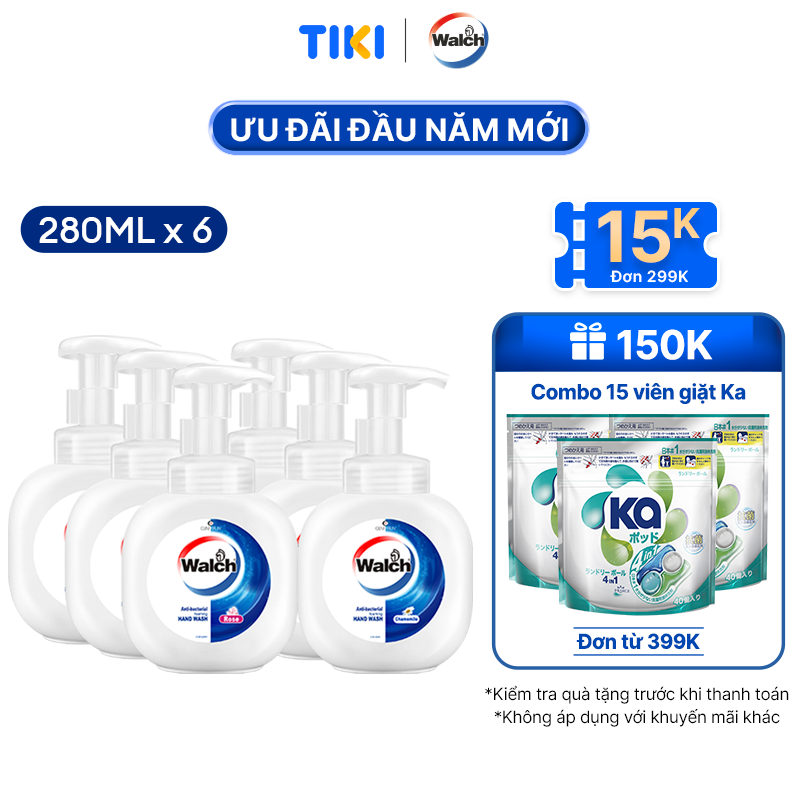 Combo 6 Bọt rửa tay kháng khuẩn Walch dưỡng da tay mềm mịn