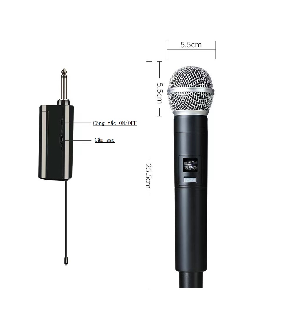 Micro Không Dây UHF U58 hút mạnh Chuyên Dùng Cho Loa Kéo, Amply, Mixer,Soundcard livestream.. Tích Hợp Pin Sạc