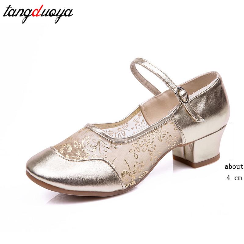 Giày khiêu vũ Latin của phụ nữ chuyên nghiệp mới, Salsa Tango Rumba Dance Giày khiêu vũ Giày khiêu vũ Phụ nữ cao gót cao gót 4cm Color: Gold Shoe Size: 38