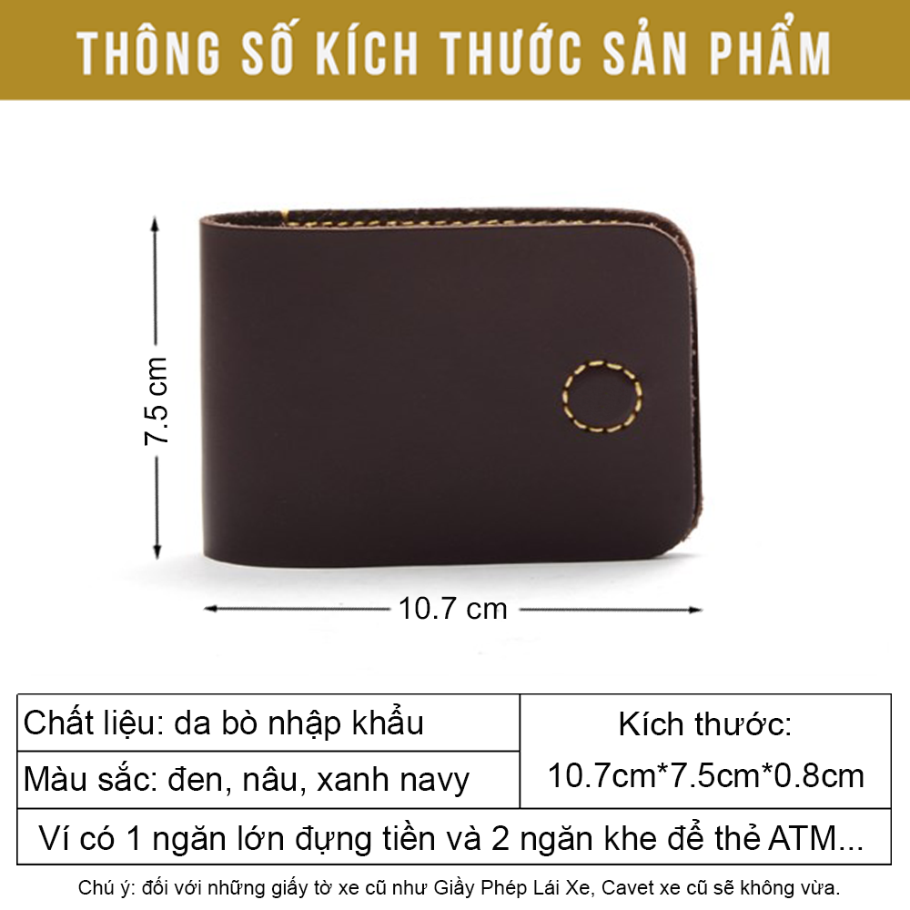 Bóp VÍ Nhỏ Gọn Cầm Tay Da Bò Thật, Ví Da Handmade Thời Trang Unisex Cho Nam Và Nữ Đựng Tiền Và Thẻ VS19