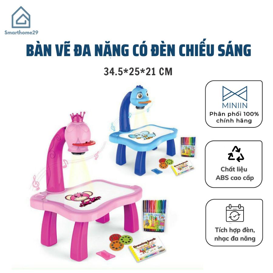 Bàn vẽ đa năng có khả năng phát nhạc và ánh sáng, Bàn học vẽ có đèn chiếu hình thông minh phát triền khả năng sáng tạo cho bé yêu - Chính hãng MINIIN (Giao mẫu ngẫu nhiên)