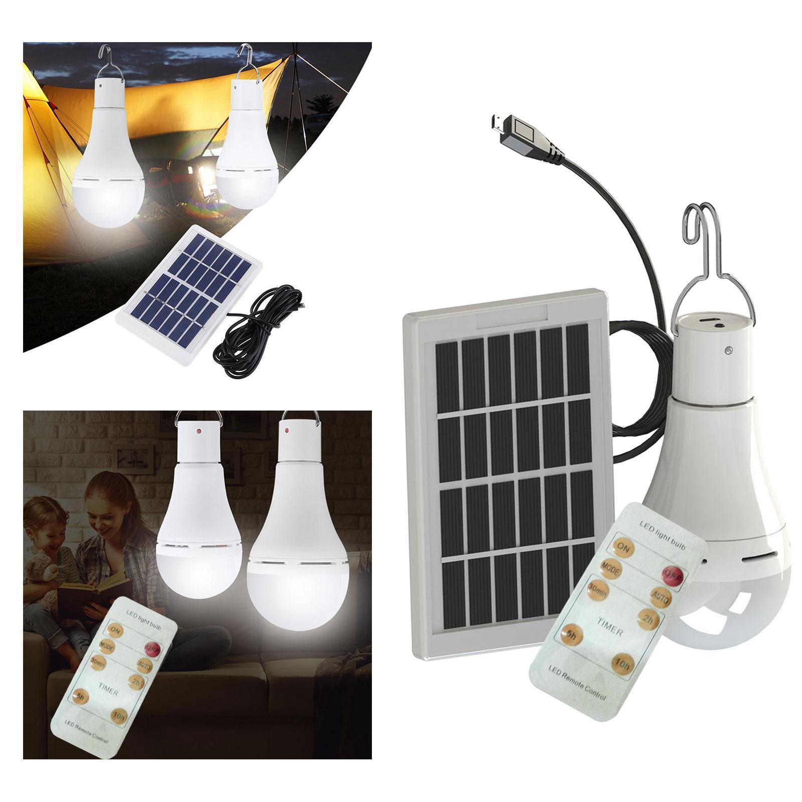 2x Solar Powered LED Light Bulb Tent Fishing Lamp Yard Camping Indoor Lighting