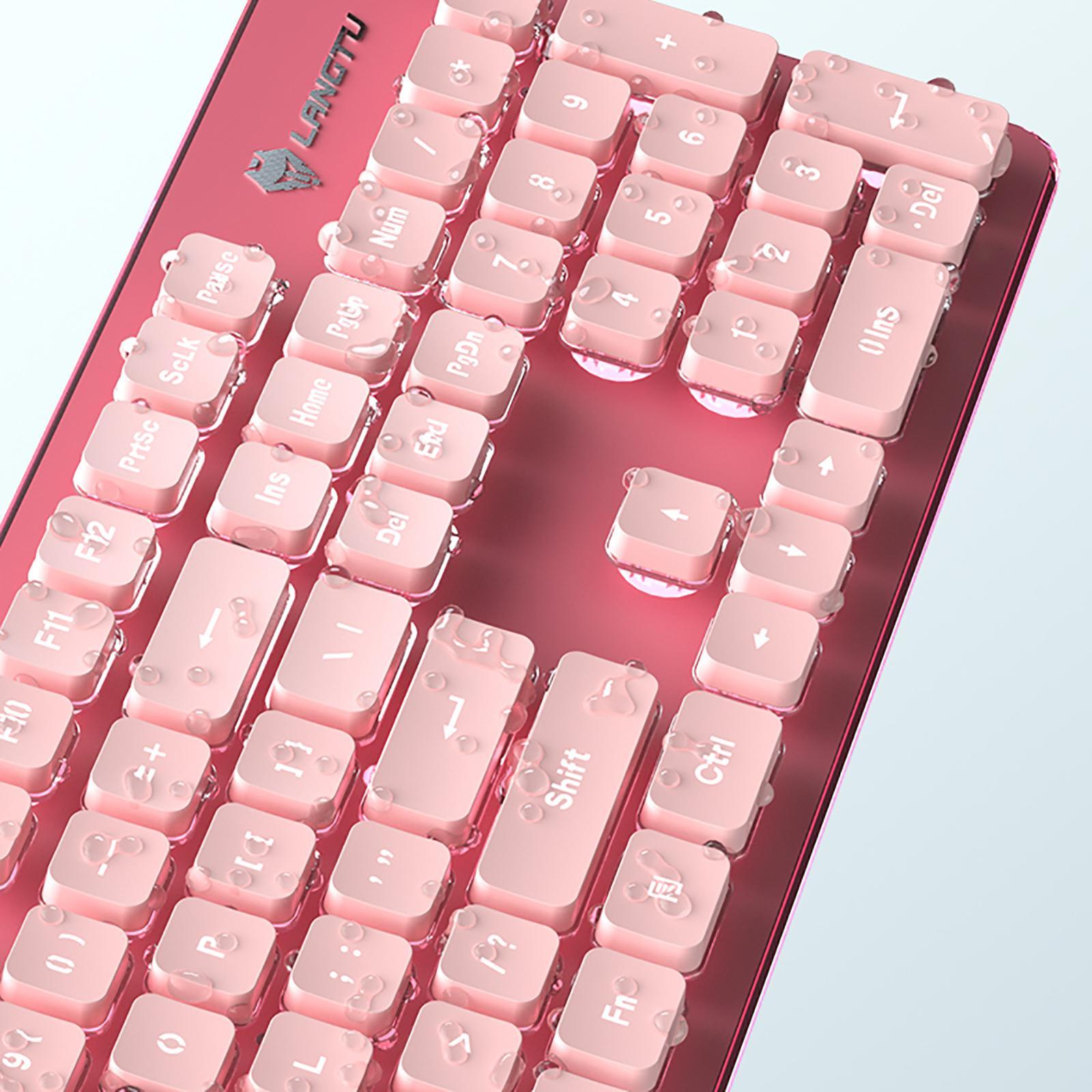 Portable 2.4G Wireless Keyboard Mouse Set 104 Keys USB Charging Pink White