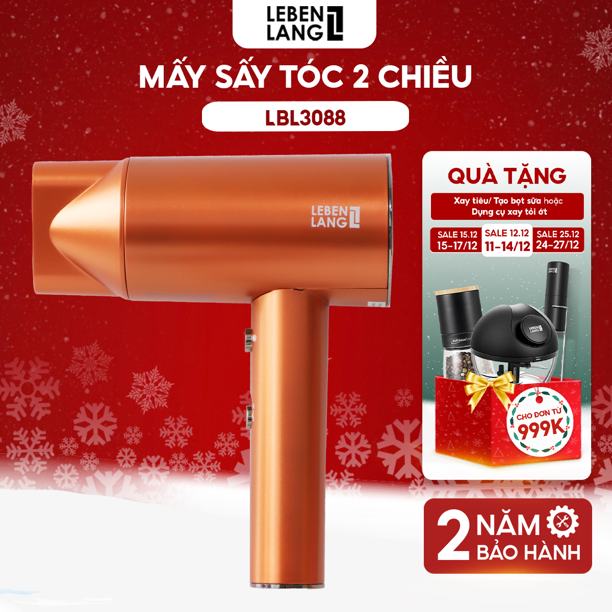 Máy Sấy Tóc Lebenlang Lbl3088 Công Suất 2100W Của Đức, Chống Xơ Rối Tóc Bằng Công Nghệ Ion - Hàng Chính Hãng - Cam