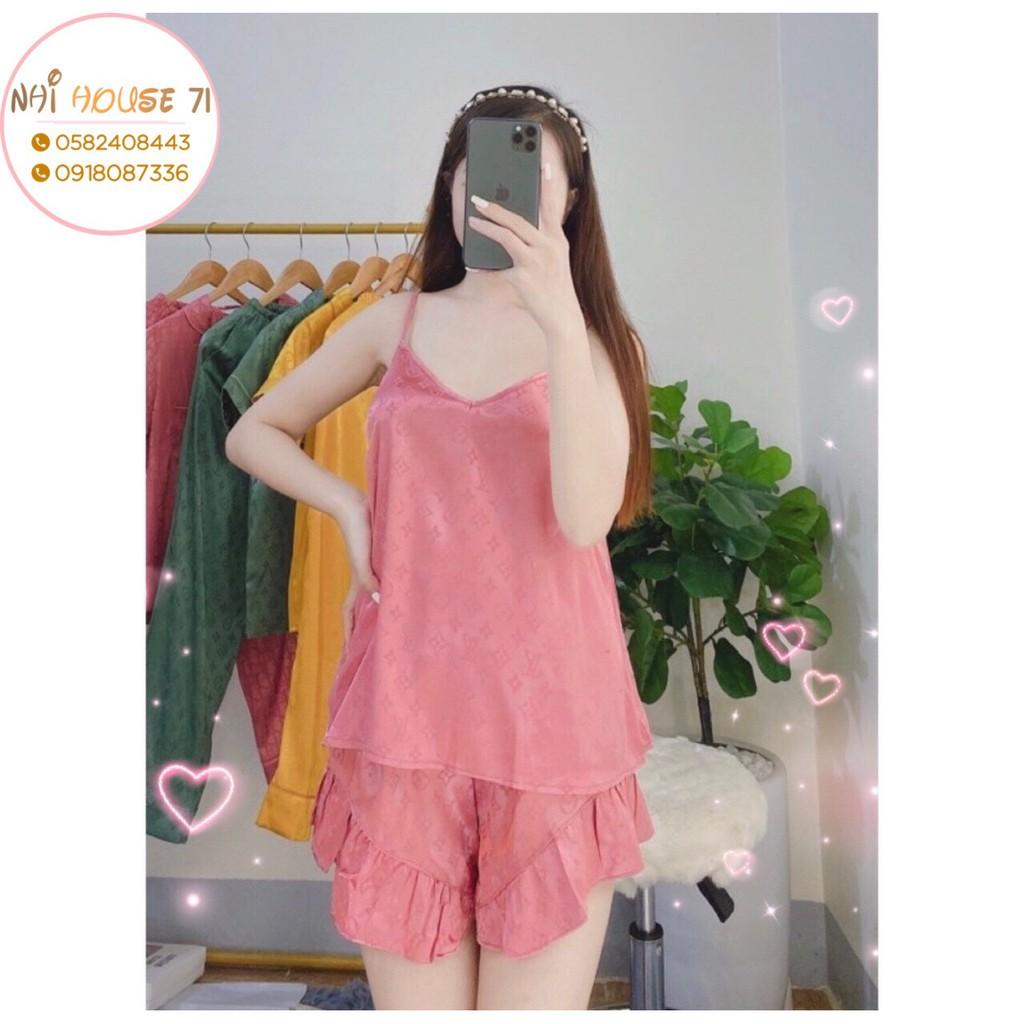 BỘ NGỦ 2 DÂY GẤM SATIN DỆT CHỮ NỔI NHIHOUSE71 QUẦN LAI BÈO TẶNG KÈM BỊT MẮT ĐÁNG YÊU FREESIZE
