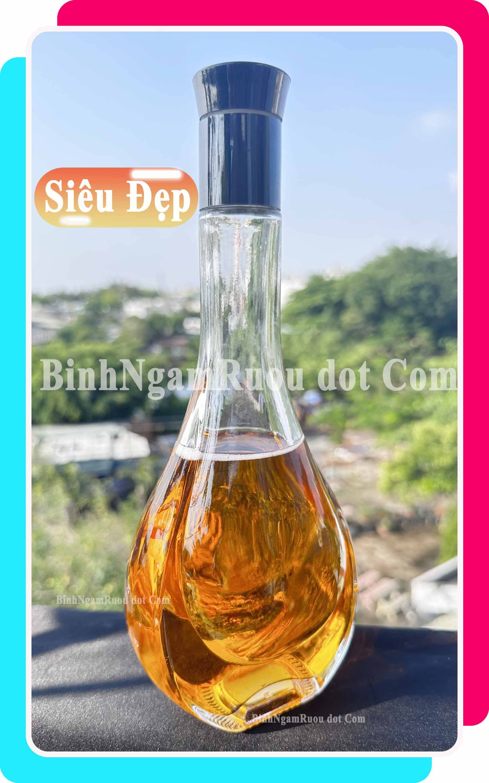 C33 Chai Đựng Rượu Thủy Tinh Dáng Giọt Nước 500ml - Đẹp Cao Cấp - Nắp Kín Thủy Tinh Trong - Tặng Biếu Sang Trọng
