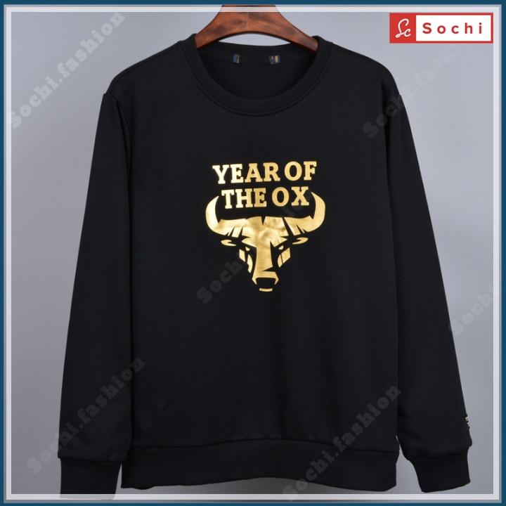 Áo nỉ dài tay nam, áo thu đông sweater mềm mịn vừa người in The OX mã SW.616