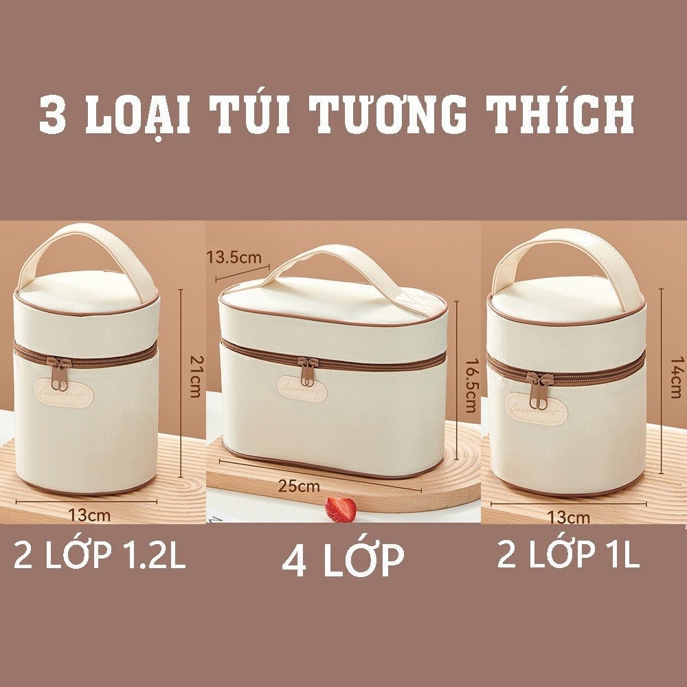 Hộp Đựng Cơm Giữ Nhiệt Lucky INOX 304 - Dung tích 1L - 2L Tặng kèm túi và Bộ dụng cụ ăn