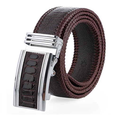 Thắt lưng nam da đà điểu Huy Hoàng đan viền 4P màu đen, nâu đất, vàng bò, nâu đỏ HT4458-62-66-70