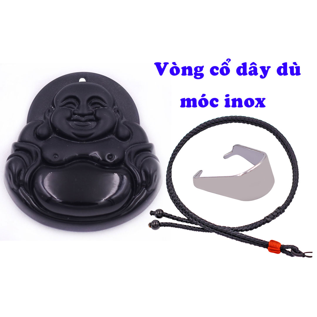Mặt dây chuyền Phật Di lặc đá đen 4.5 cm  kèm vòng cổ dây dù đen + móc inox trắng, mặt dây chuyền Phật cười