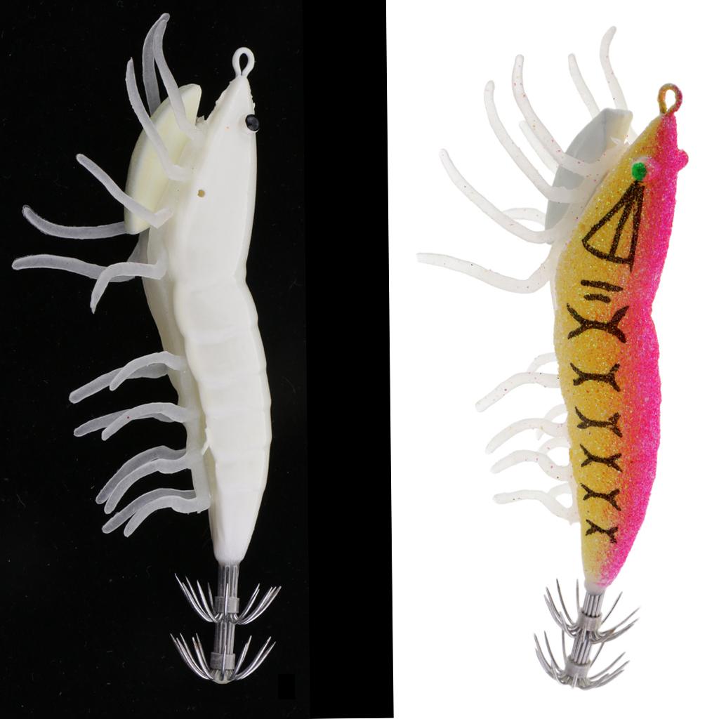 2pcs Bionics Squid Jigs Hooks Artificial Hard Fishing Lure Wood Shrimp Bait
