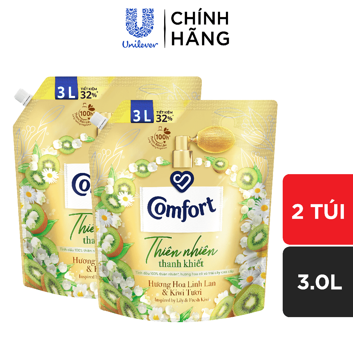 Hình ảnh Combo 2 Nước Xả Vải Comfort Thiên Nhiên Thanh Khiết Hương Hoa Linh Lan & Kiwi Tươi 3.0L