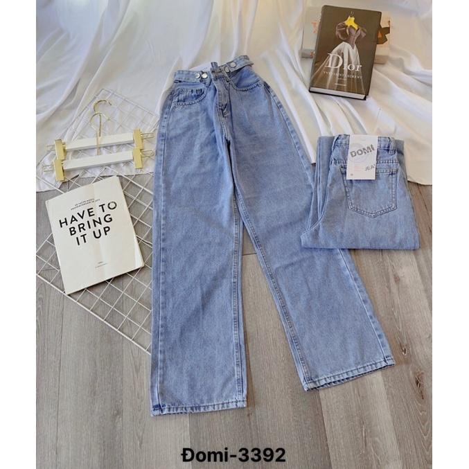 Quần suông ống rộng, quần baggy jean nữ Lê Huy Fashion màu xanh nhạt cạp điều chỉnh nút gài eo Ulzzang MS 3339