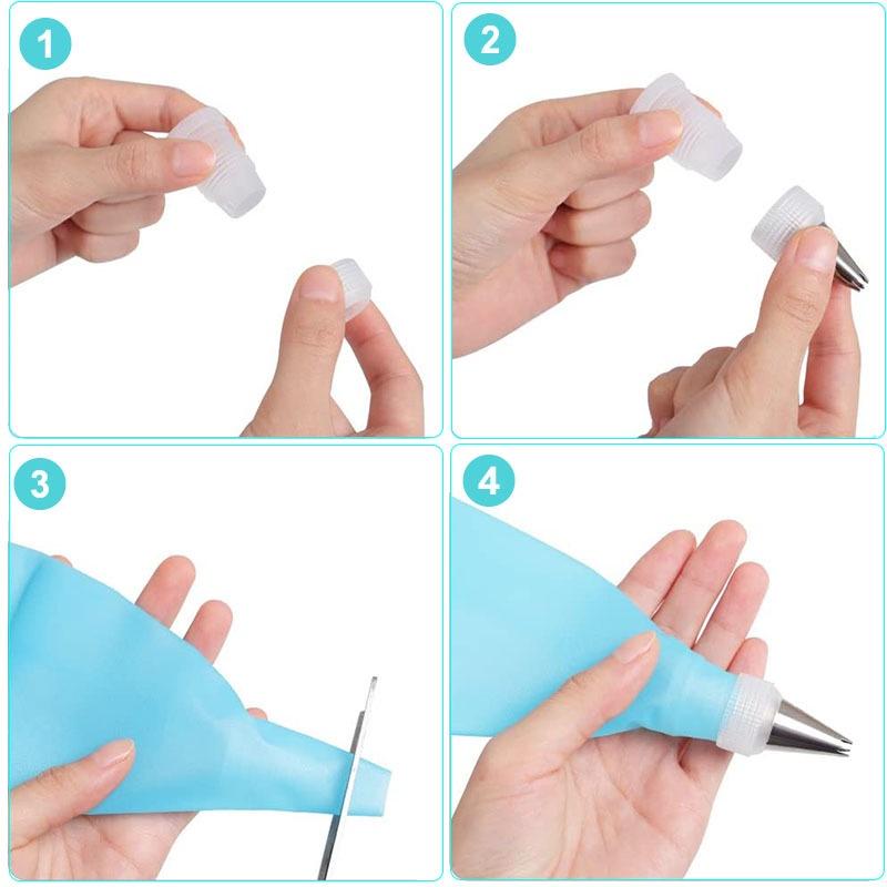 Đui Bắt Kem Làm Bánh Sinh Nhật Set 6 Đuôi Bắt Kem Tặng Kèm Đầu Nối Và Túi Bơm Kem Silicon Cao Cấp 8pcs - CBDUI6
