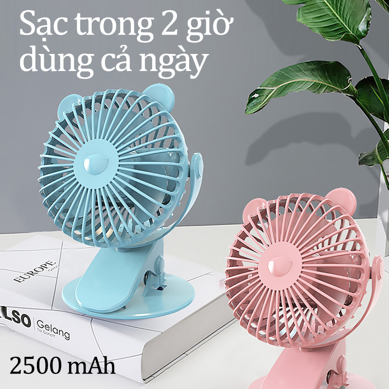 Quạt Kẹp Bàn Mini Tích Điện Siêu Mát Không Ồn Xoay 720 Độ Pin Trâu 2500mAh Có Chân Kẹp Bàn Kẹp Xe Đẩy Tiện Lợi Quạt Kẹp Xe Đẩy Cho Bé Điều Hòa Để Bàn Làm Mát Công Suất Lớn 3 Chế Độ Gió