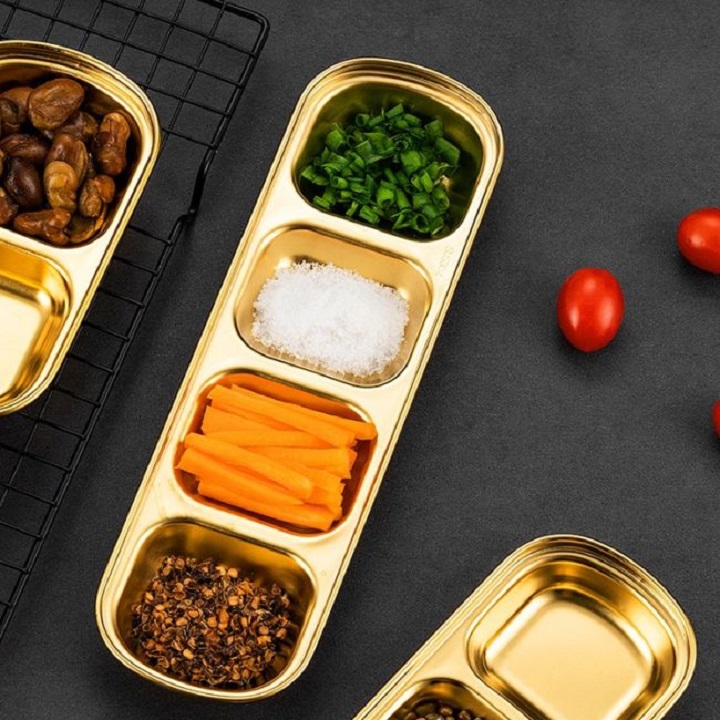 Khay Đựng Nước Sốt , Nước Chấm 3 ngăn Bằng Inox 304 Chất Lượng Cao