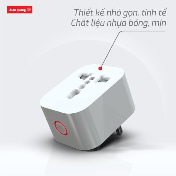 Phích Cắm Thông Minh Điện Quang - Tắt/mở từ xa bằng wifi, giọng nói, hẹn giờ tự động. Công suất 2000W. BH 12 tháng