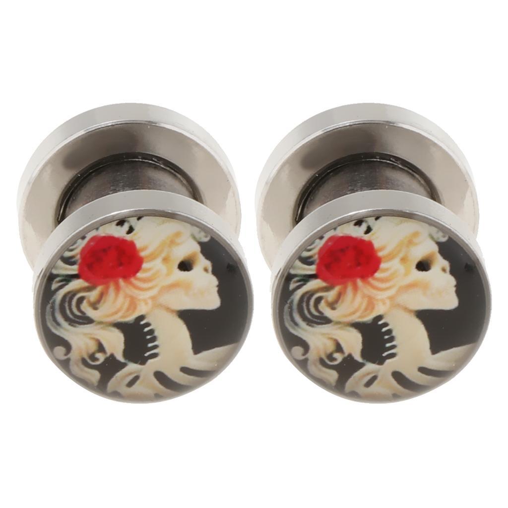 2 Pcs Gothic Red Rose Skull Ear Tunnels Expanders Halloween Gifts
