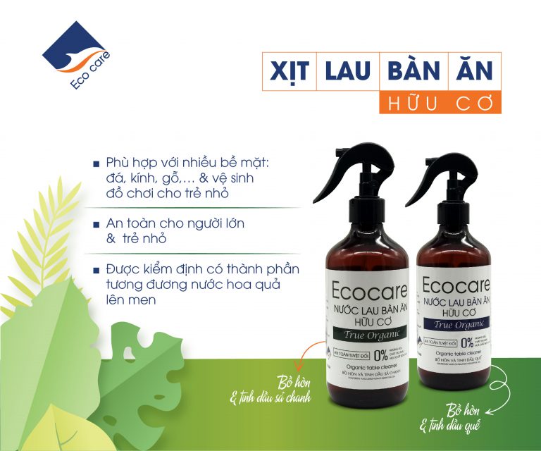 Xịt Lau Bàn Ăn từ Bồ Hòn Hữu Cơ ECOCARE - Chai 4000ml - Diệt khẩn, khử mùi, hiệu quả mọi bề mặt