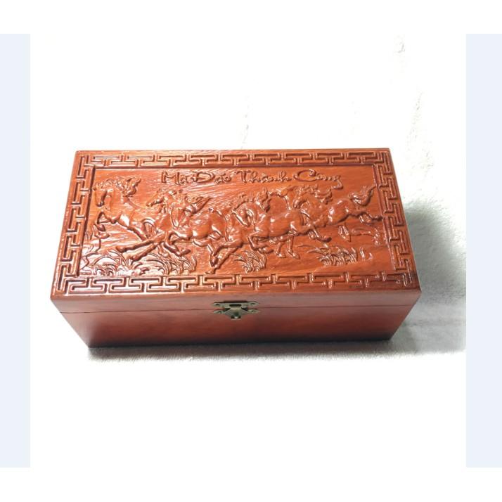 HỘP ĐỰNG TRANG SỨC, HỘP ĐỰNG CON DẤU CHẠM MÃ ĐÁO THÀNH CÔNG Gỗ Hương Chuẩn - LOẠI TO