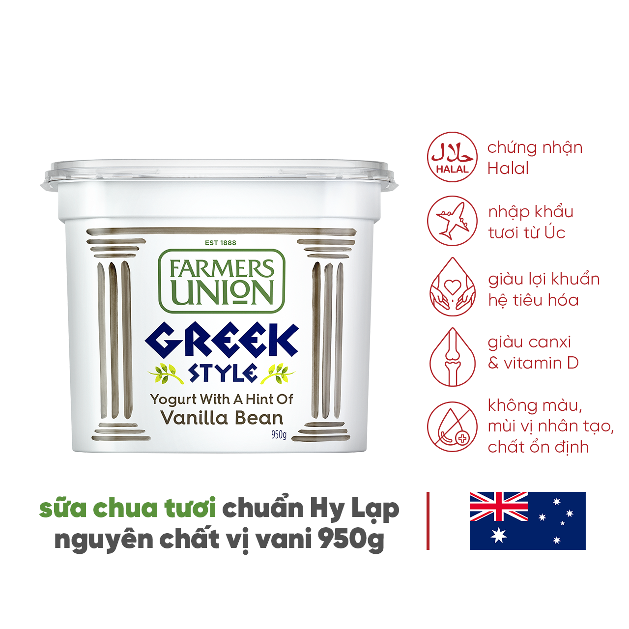 Sữa chua hy lạp vị vani Farmers Union greek style vanilla bean yogurt hũ 950g