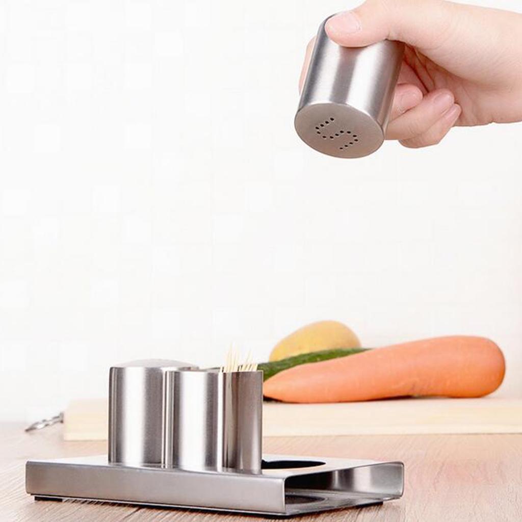 Stainless Steel Seasoning Boxes With Toothpick Holders Set Table Spice Jar Barbecue Pepper Shaker Can Table Condiment Dispenser Set