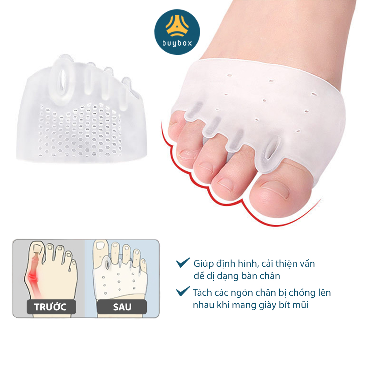 Combo 3 cặp vớ silicone tổ ong thoáng khí giúp tách các ngón chân khi mang giày bít mũi - BuyBox - BBPK276