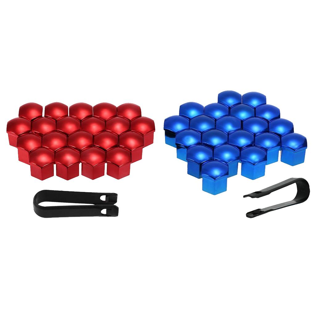 40x 17mm Wheel Chrome Lug Nut Cover Tyre Screw Cap Protector Decor, Blue Red