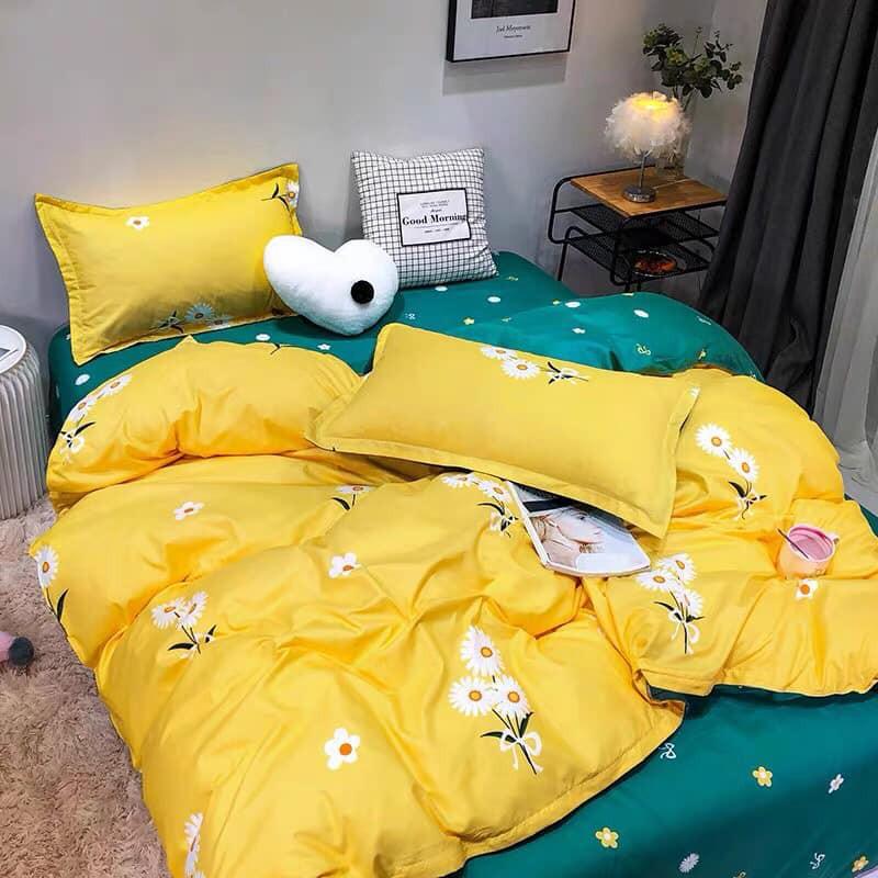 Bộ Chăn Ga Gối Cottong Poly Cúc Vàng