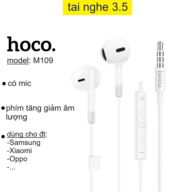 Tai nghe 3.5 có mic Hoco M109 dùng cho điện thoại Samsung/ Xiaomi/ Oppo _ Hàng chính hãng