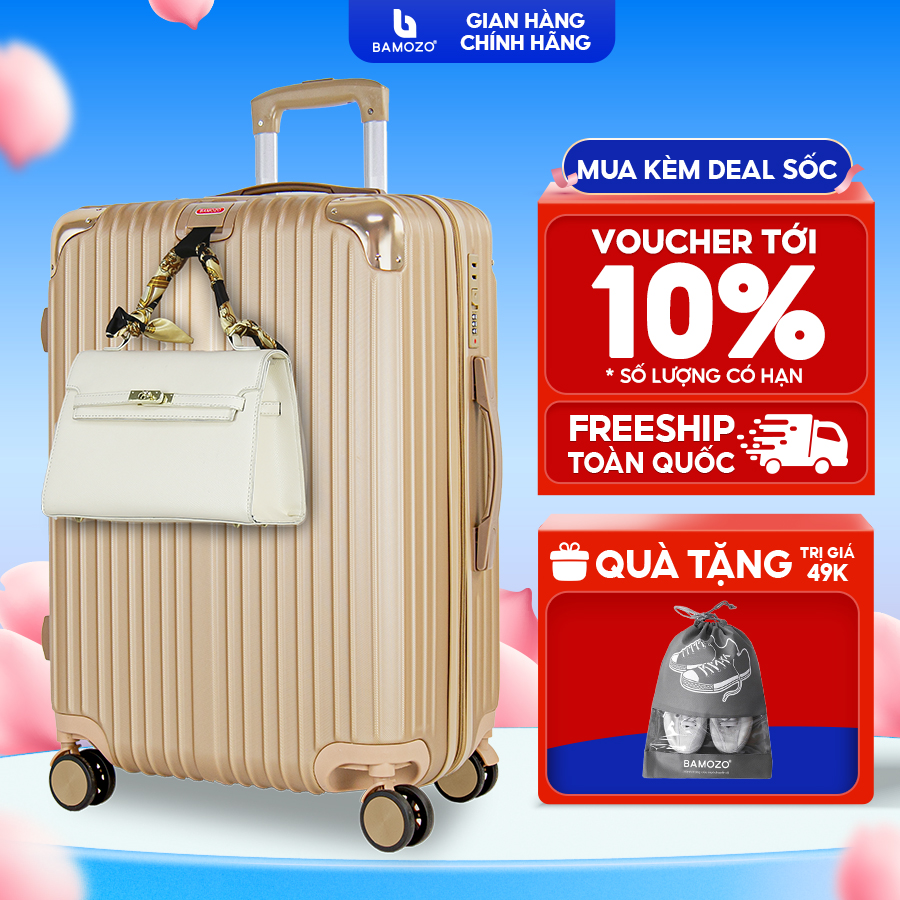Vali du lịch BAMOZO 8809 vali kéo nhựa được bảo hành 5 năm – Vàng Đồng – Size 20