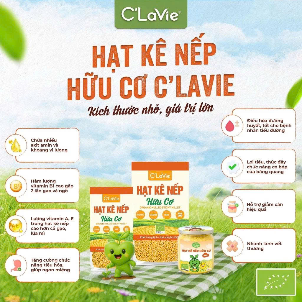 Hạt Kê Nếp Vàng Hữu Cơ C'Lavie 200g/ 450g - Dùng Nấu Sữa Hạt, Cháo Ăn Dặm Cho Bé, Người Ăn Chay, Ăn Kiêng, Eatclean, Giàu Dinh Dưỡng