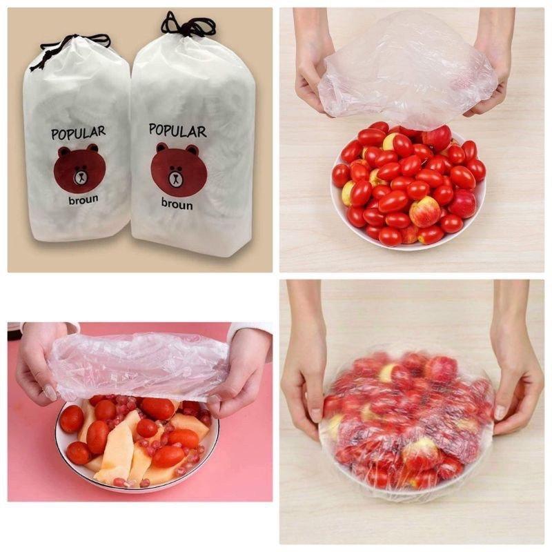 Set 100 Màng Bọc Thực Phẩm Túi Gấu Màng Bọc Thực Phẩm Pe Có Chun Bọc Đồ Ăn Co Giãn Tái Sử Dụng - Giao Hàng Toàn Quốc