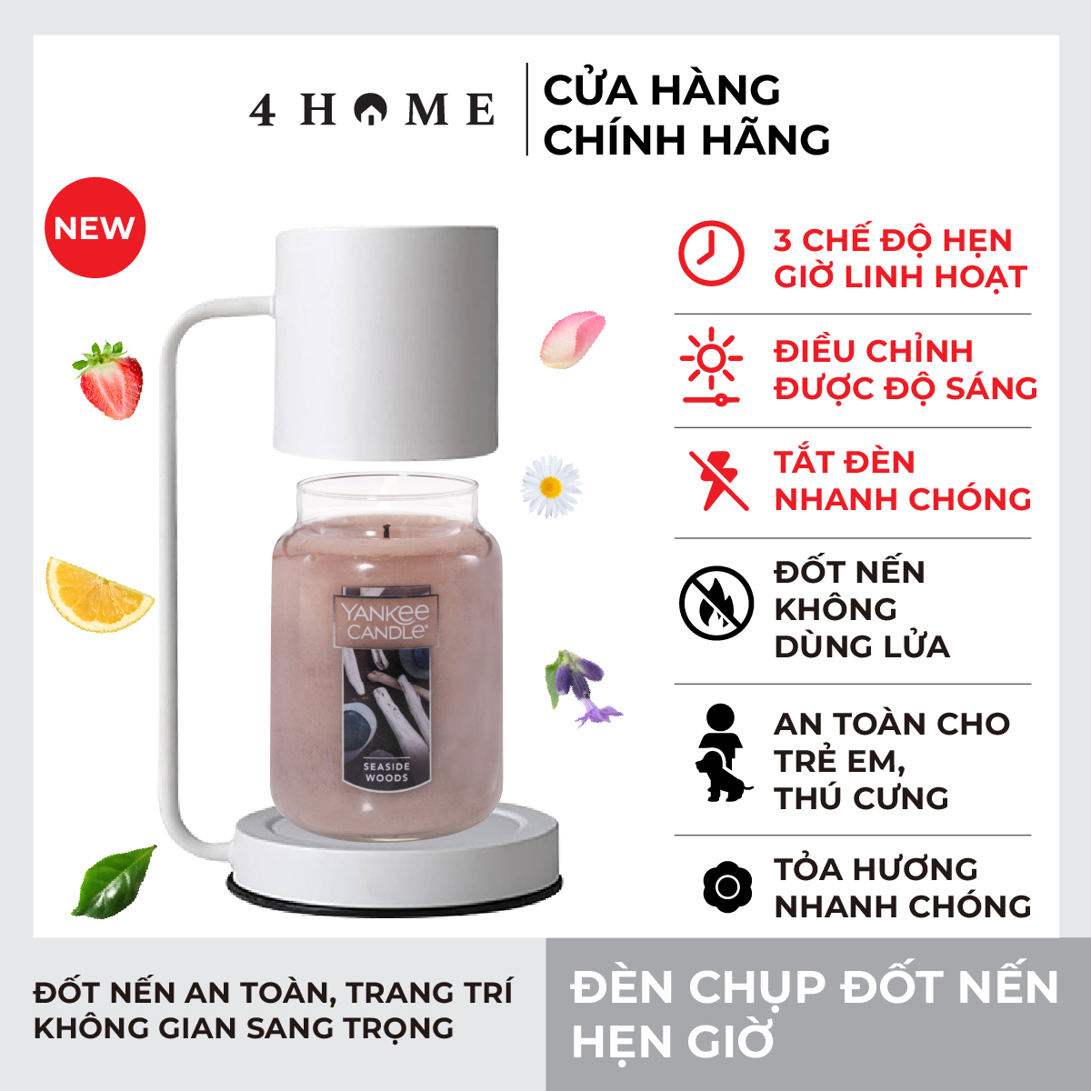 Đèn Chụp Đốt Nến Hẹn Giờ 4Home - Màu Trắng