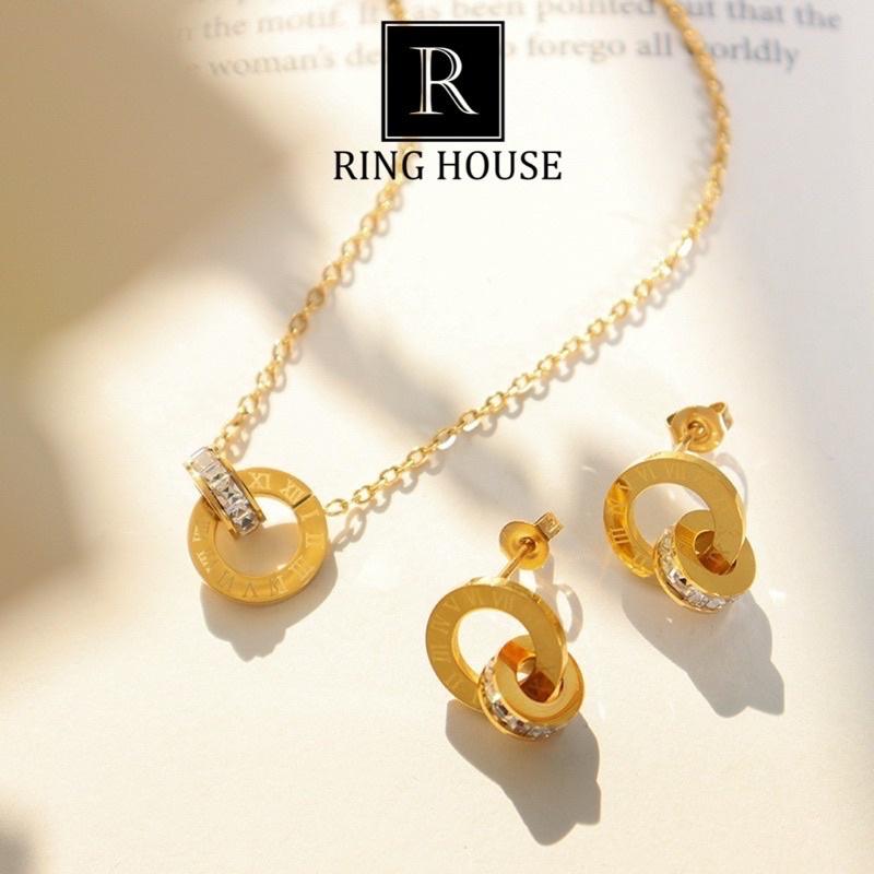 Set bộ trang sức nữ quà tặng dây chuyền lắc tay bông tai nữ vòng lồng la mã