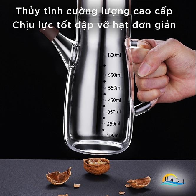 Chai Bình Lọ Đựng Dầu Ăn Nước Mắm Thủy Tinh Thông Minh Cao Cấp 800ml Nắp Inox 304 Đạt Chất Lượng Đức HADU