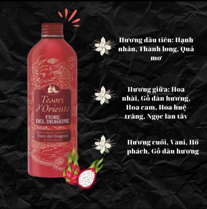 Sữa Tắm Tesori D'Oriente Thanh Long Chính Hãng ( Tuýp 250ml - Chai 500ml kèm vòi nhập khẩu trực tiếp từ Ý )