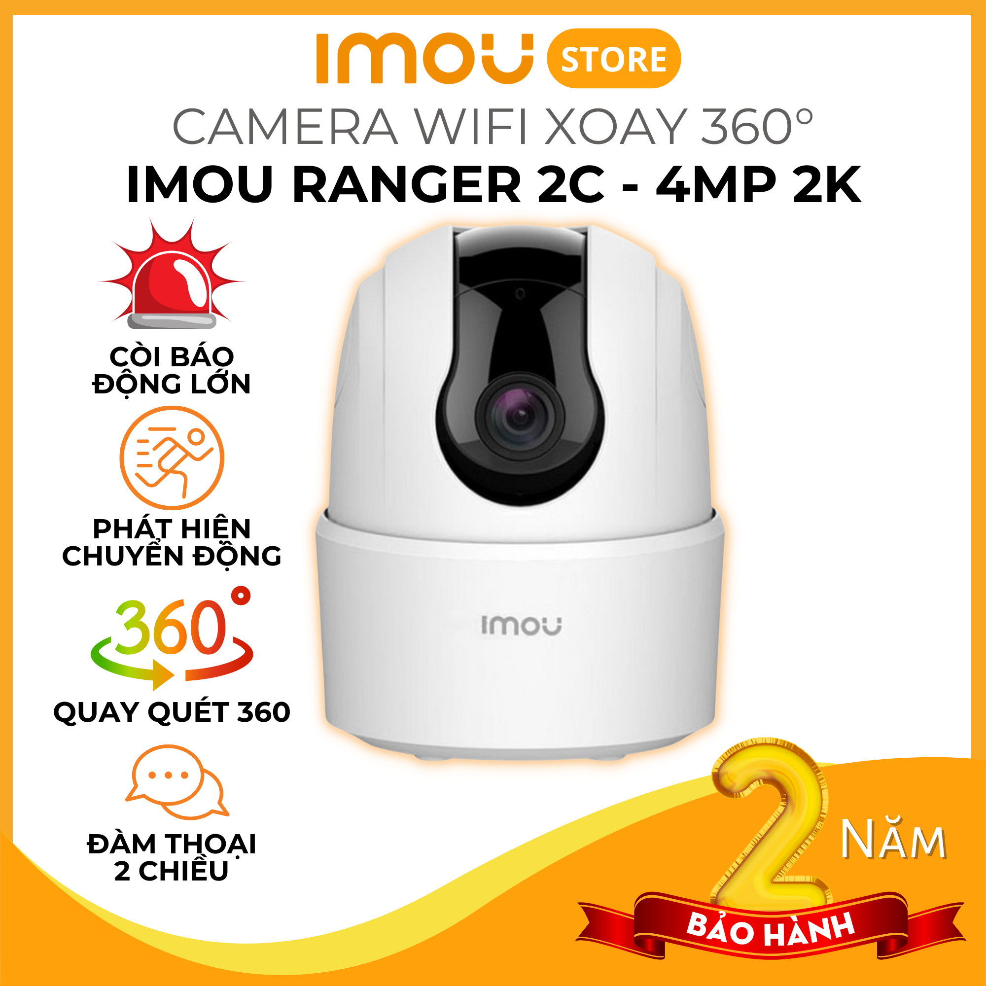 Camera IMOU Ranger 2C, Camera Xoay 360, AI Phát hiện người, màng trập riêng tư 2MP4MP - Hàng Chính Hãng - 4MP