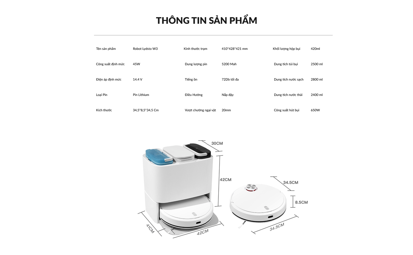 Robot hút bụi lau nhà tự động thông minh Lydsto W3 lức hút 5000Pa diện tích hoạt động 200m2 - Hàng chính hãng