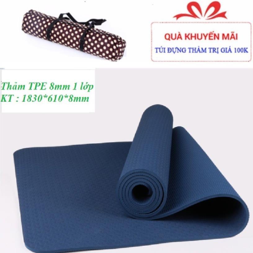 Thảm Tập Yoga Gym 1 Lớp Đúc Nguyên Khối Cao Cấp Chống Trượt TPE Dày 6mm-8mm