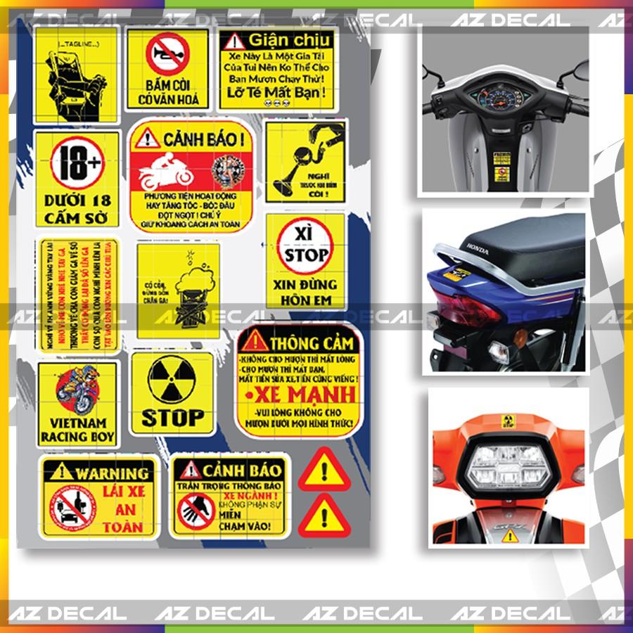 Tem Dán Cảnh Báo Xe Máy , Xe Điện Chủ Đề 01 | Tem Dán Cảnh Báo Đa Vị Trí Trên Xe