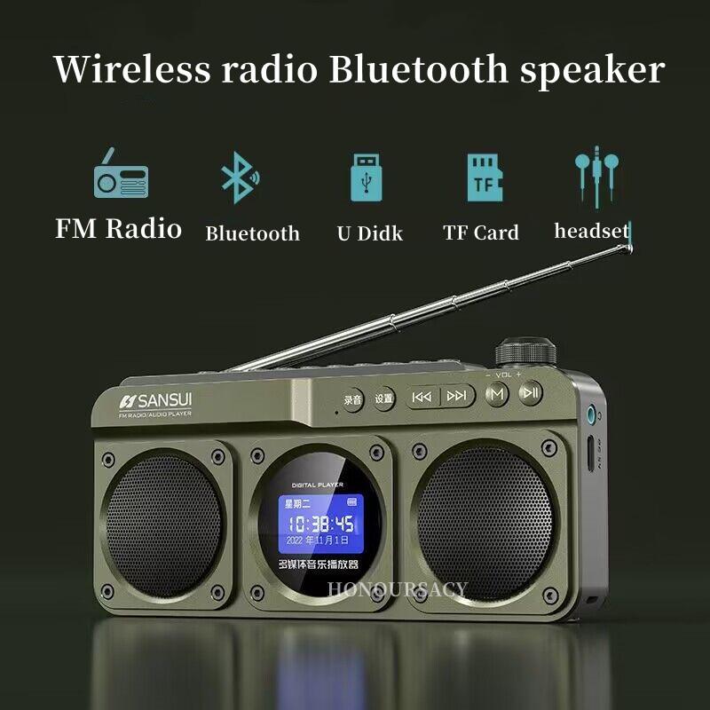 Parlantes Bluetooth F28 Vintage Loa Không Dây Di Động Âm Thanh Nổi Loa Siêu Trầm Mini Người Cao Tuổi Cắm Máy Nghe Nhạc Đồng Hồ Đồng Hồ Báo Thức Âm Nhạc Color: F22 green